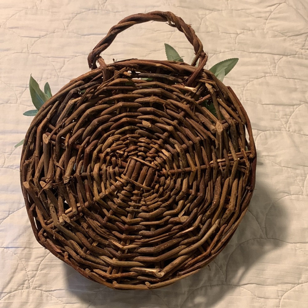 BOHO hanging wicker basket with greenery 10”x11” - Picture 2 of 3
